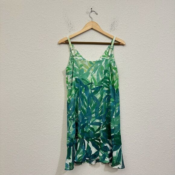 CABI #5235 Green Tropical Palm Leaf Castaway Mini Dress Lined - Picture 6 of 12